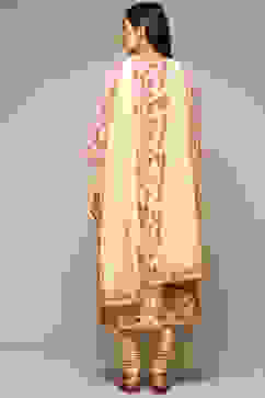 Beige Cotton Kalidar Kurta Churidar Suit Set image number 4