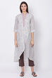 Off White Cotton A-Line Kurta Slim Pant Suit Set image number 2