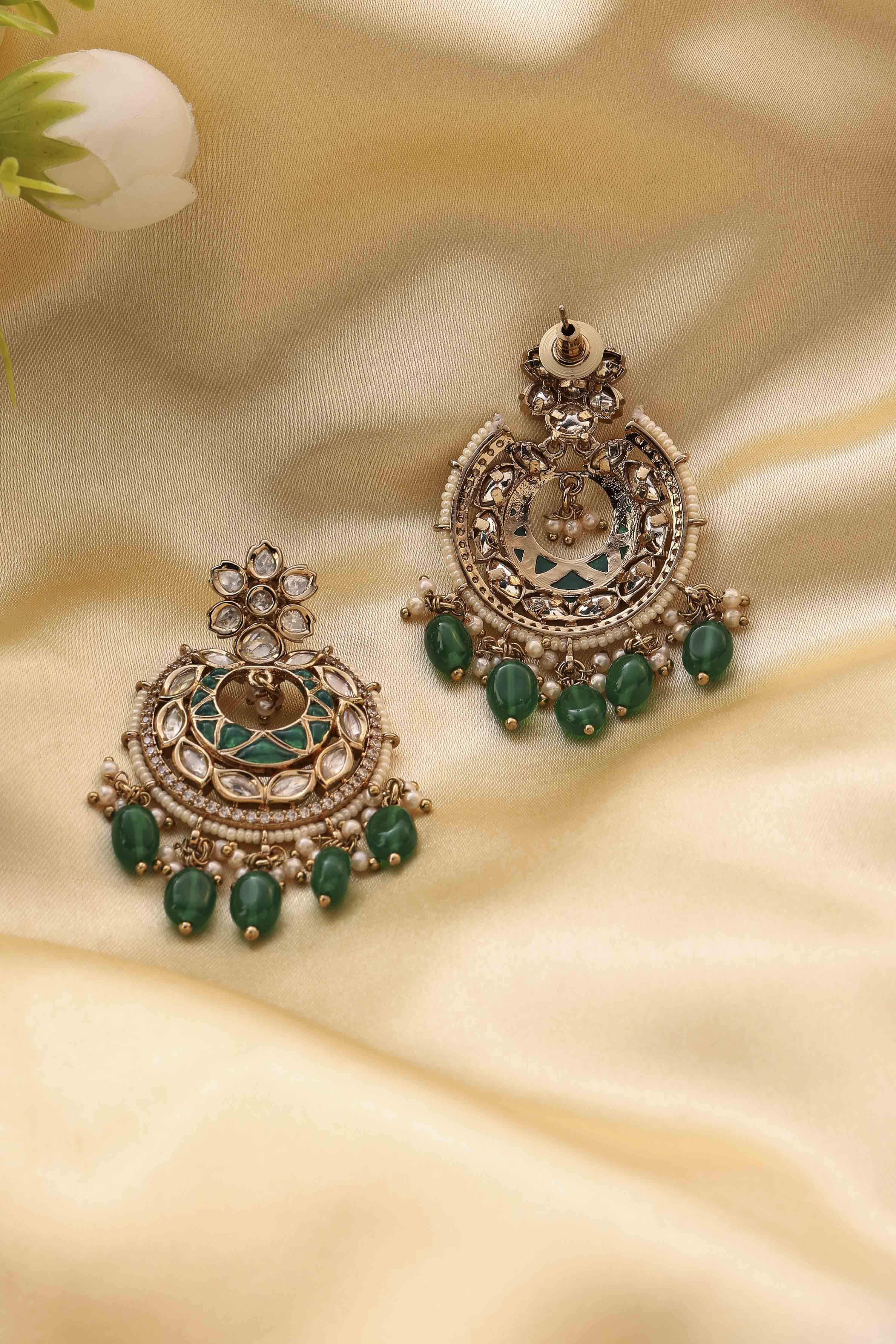 Green Gold-Plated Brass Chaandbali image number 2