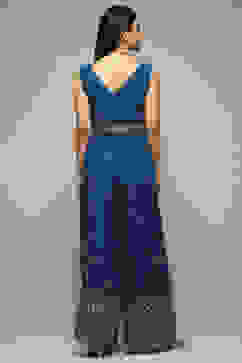 Blue Embroidered Straight Jumpsuit image number 3