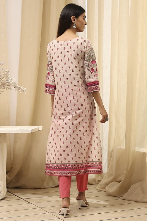 Yellow Cotton Straight Printed Kurta image number 4