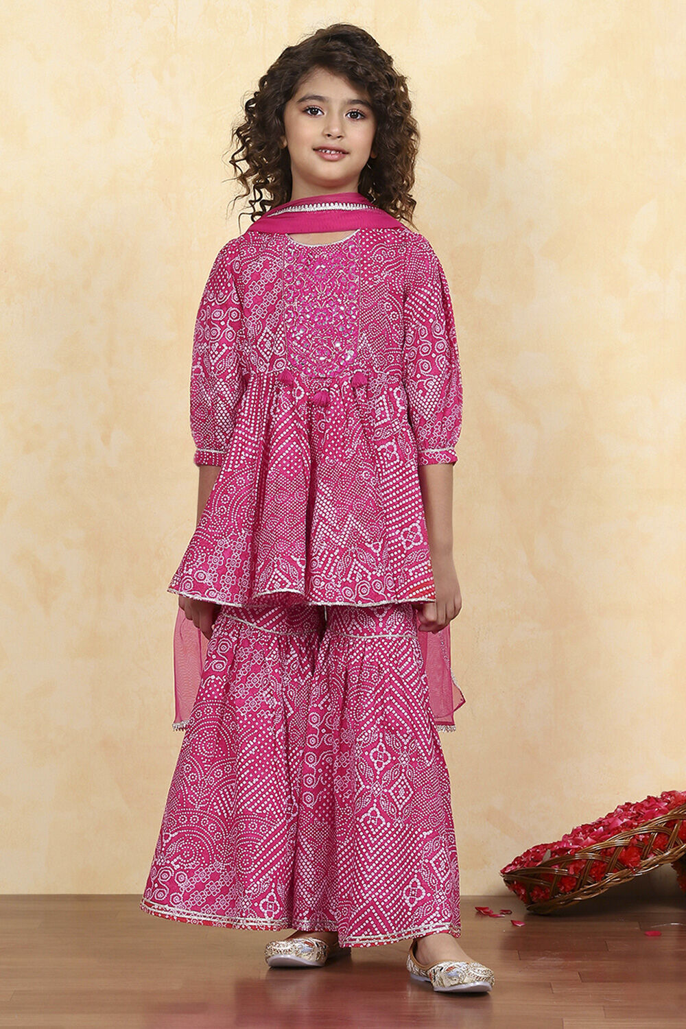 Pink Cotton Printed Straight Sharara Suit Set image number 0