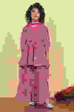 Pink Cotton Printed Straight Sharara Suit Set image number 0