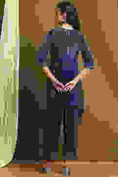 Blue Crepe Printed Asymmetric Kurta Set image number 4