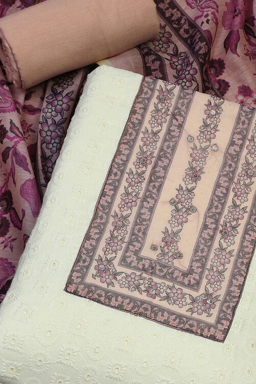Purple Cotton Printed Unstitched Suit Set image number 1
