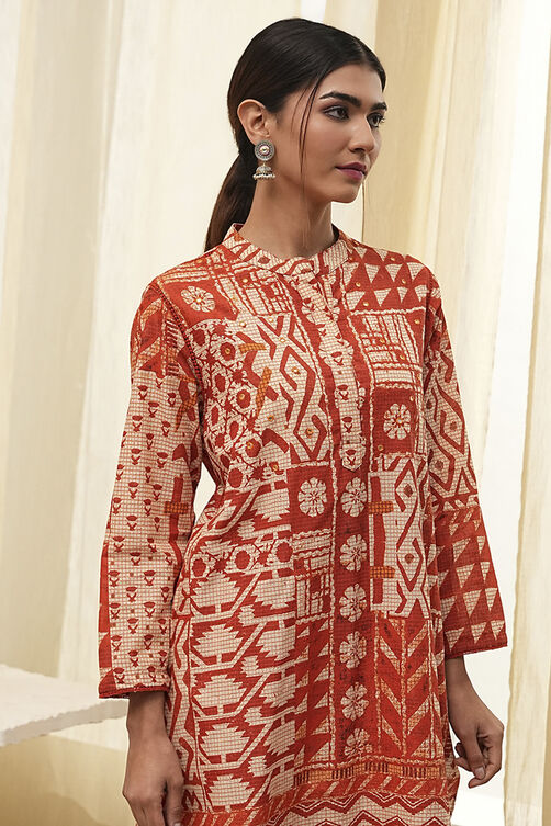 Rust Pure Cotton Printed Kurta Set image number 1