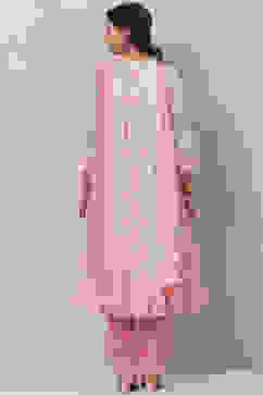 Powder Blue Cotton Double Layered Kurta Pant Suit Set image number 4