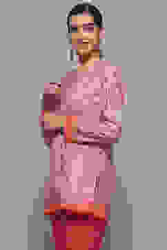 Pink Polyester Straight Kurti image number 4