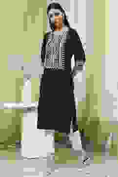 Black Printed Straight Kurta image number 2