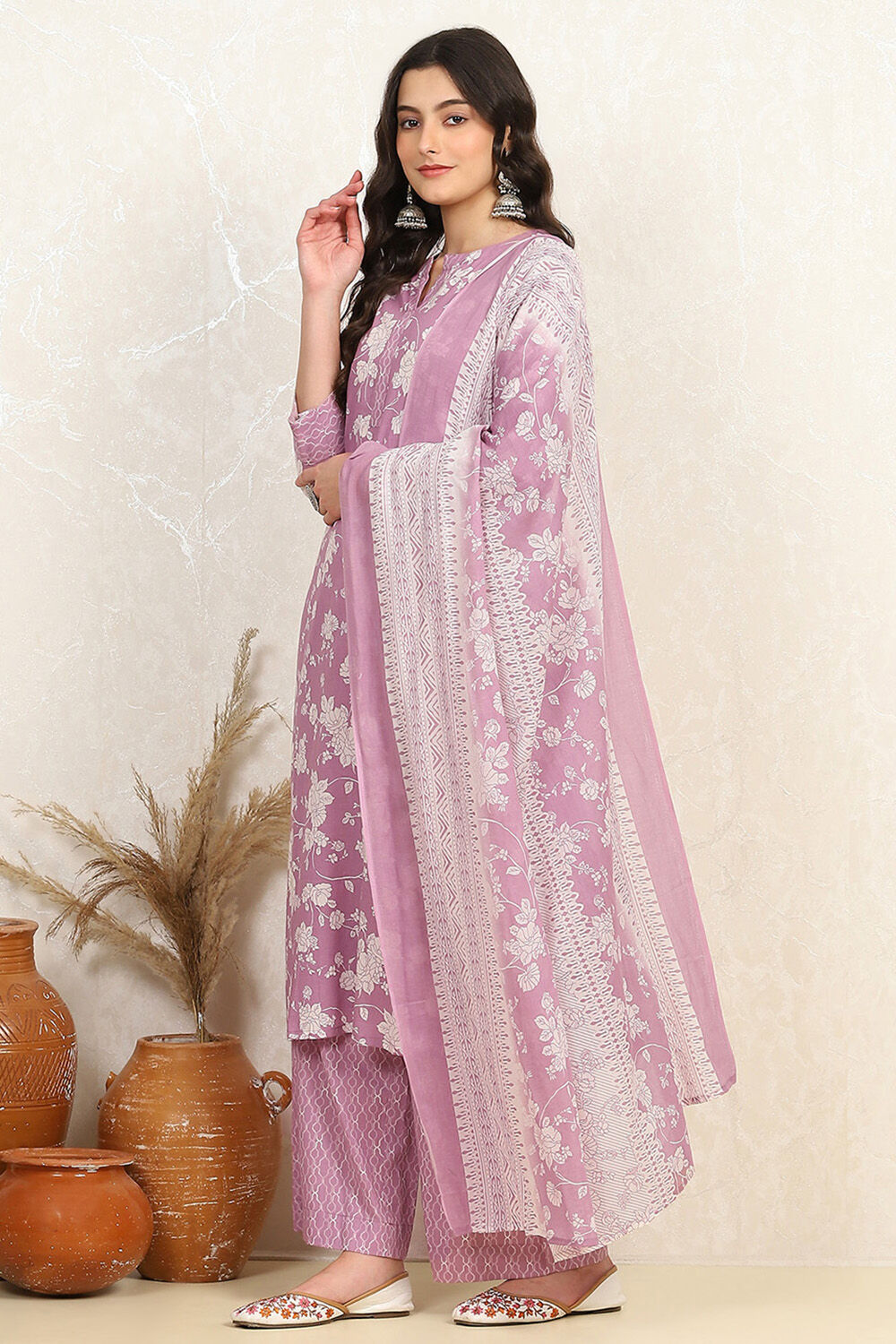 Rama Green Cotton Screen Print Unstitched Suit Set image number 4