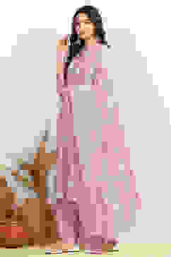 Purple Cotton Screen Print Unstitched Suit Set image number 4