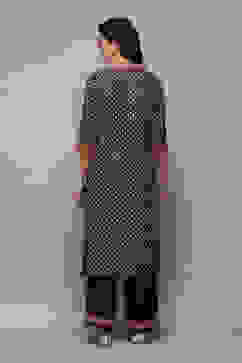 Charcoal LIVA Straight Kurta Palazzo Suit Set image number 5