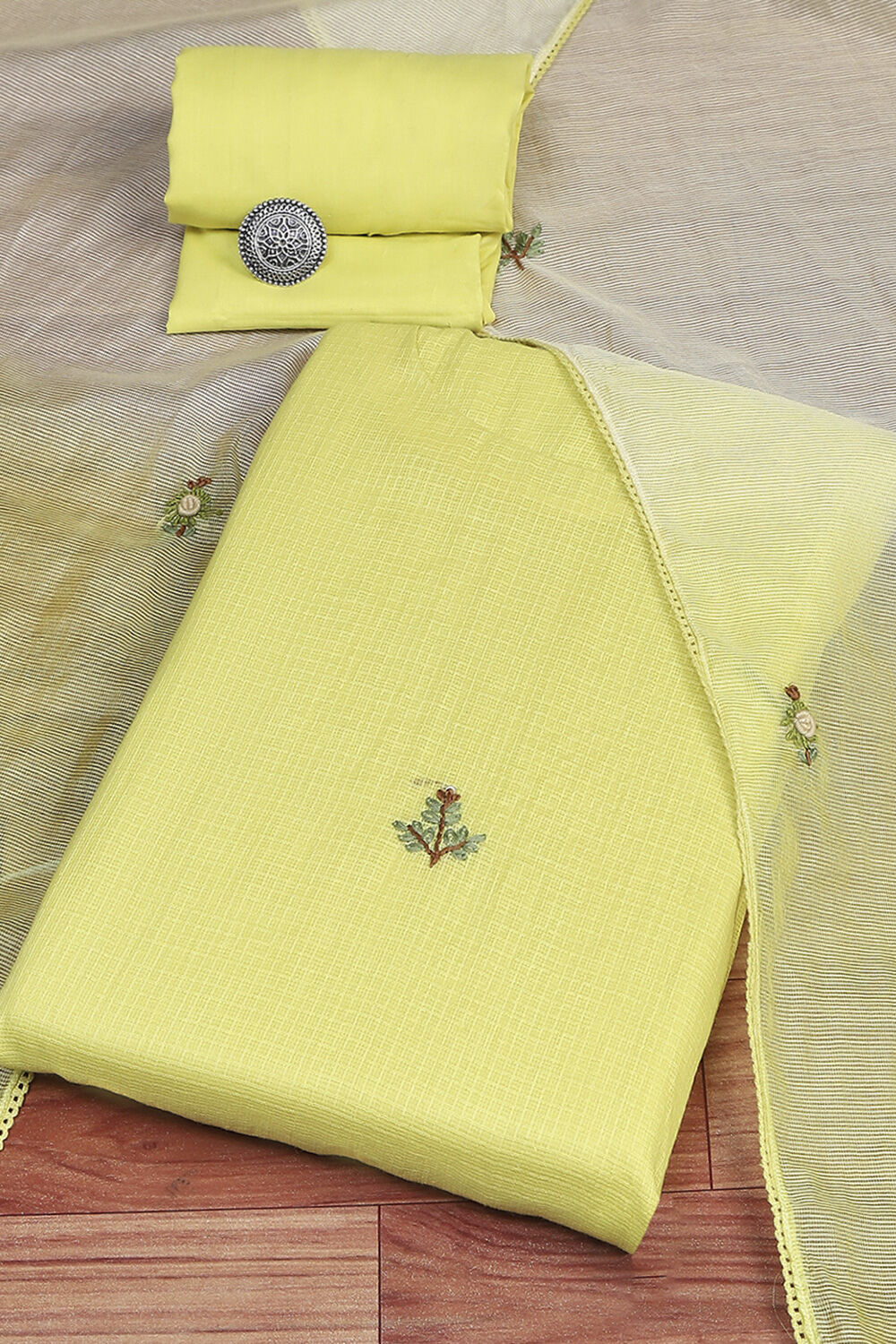 Pink Cotton Hand Embroidered Unstitched Suit Set image number 0