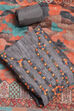 Grey Chanderi Hand Embroidered Unstitched Suit Set image number 0