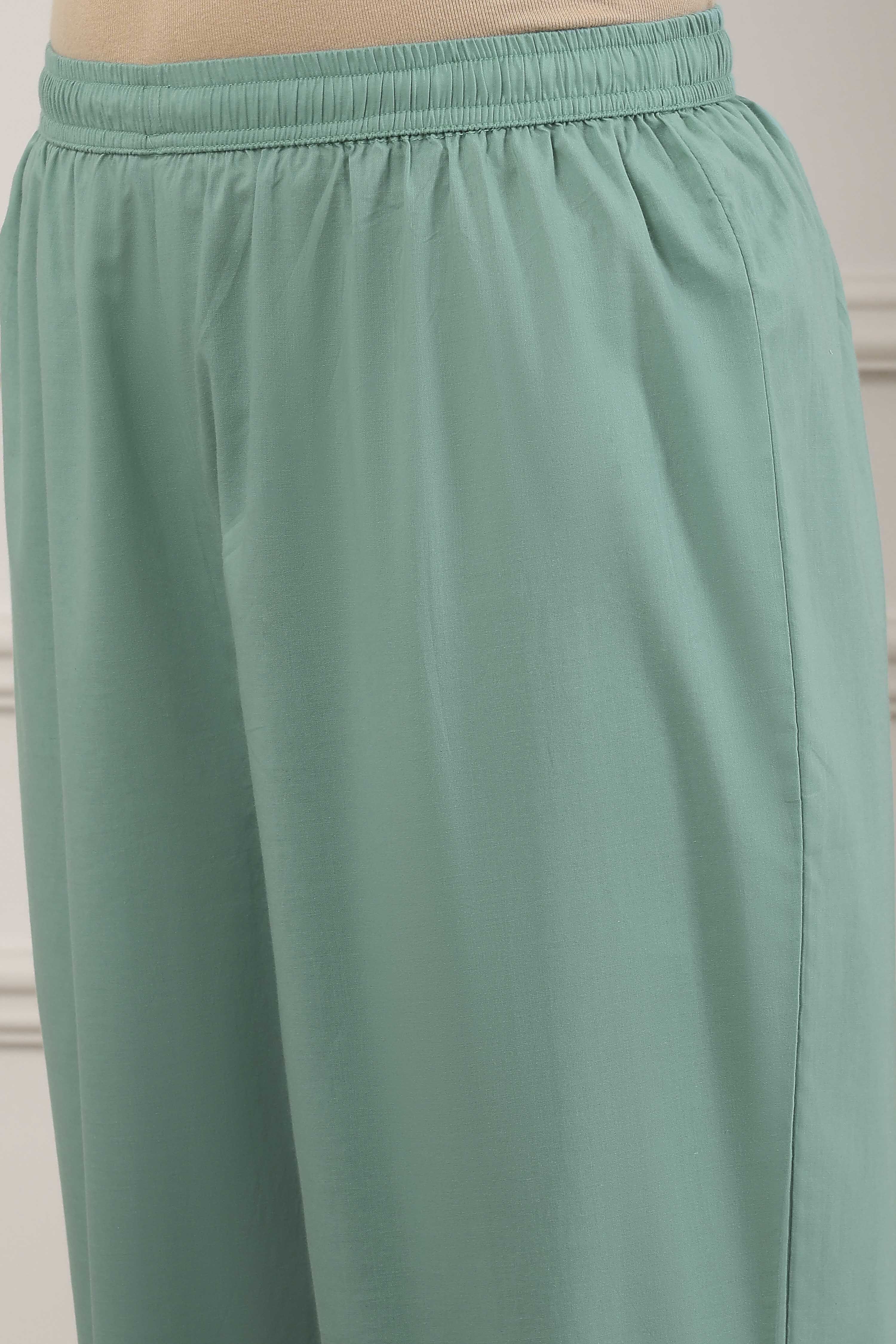 Green Cotton Straight Suit Set image number 2