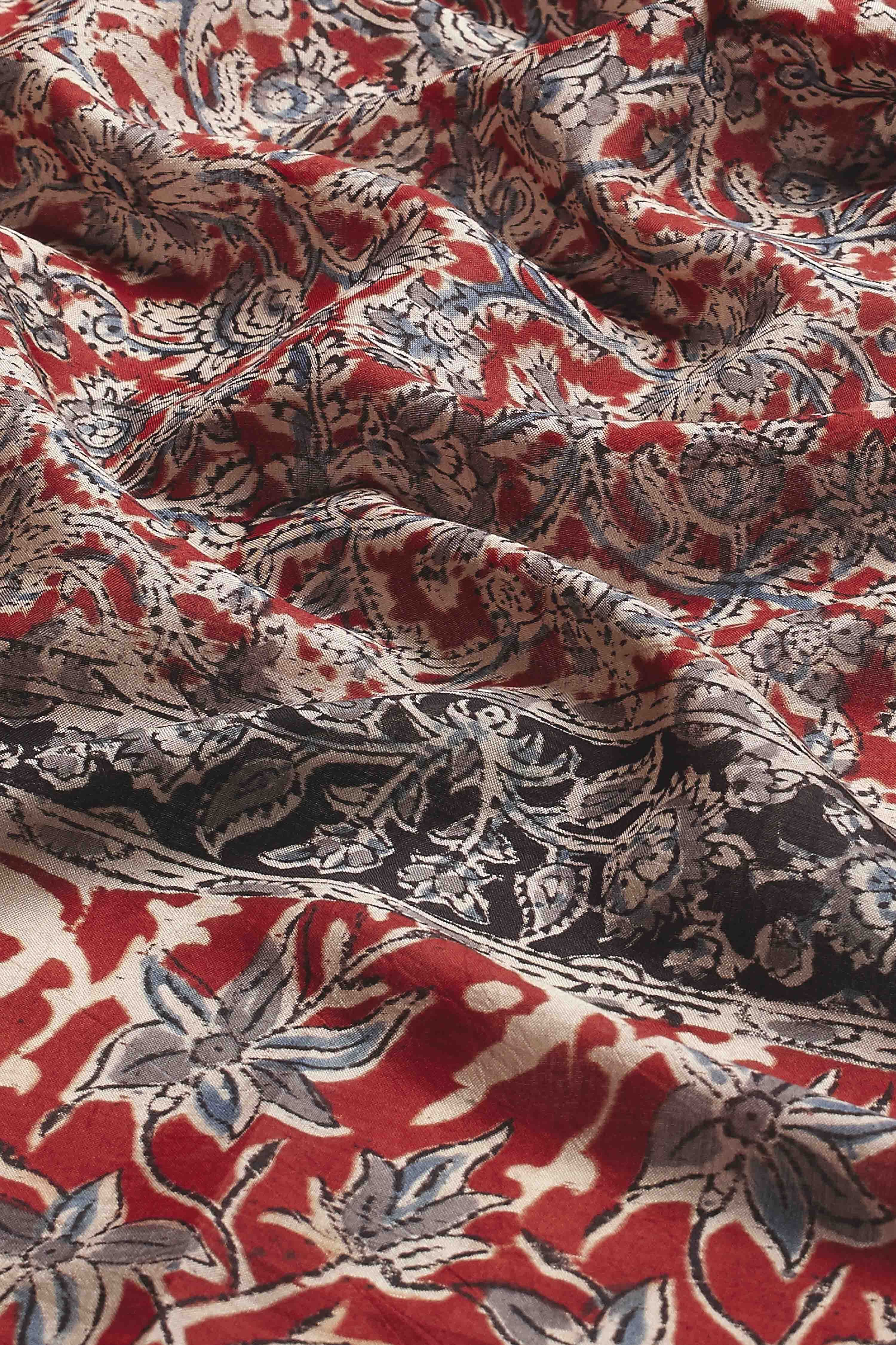 Red Chennur Silk Floral Printed Dupatta image number 2