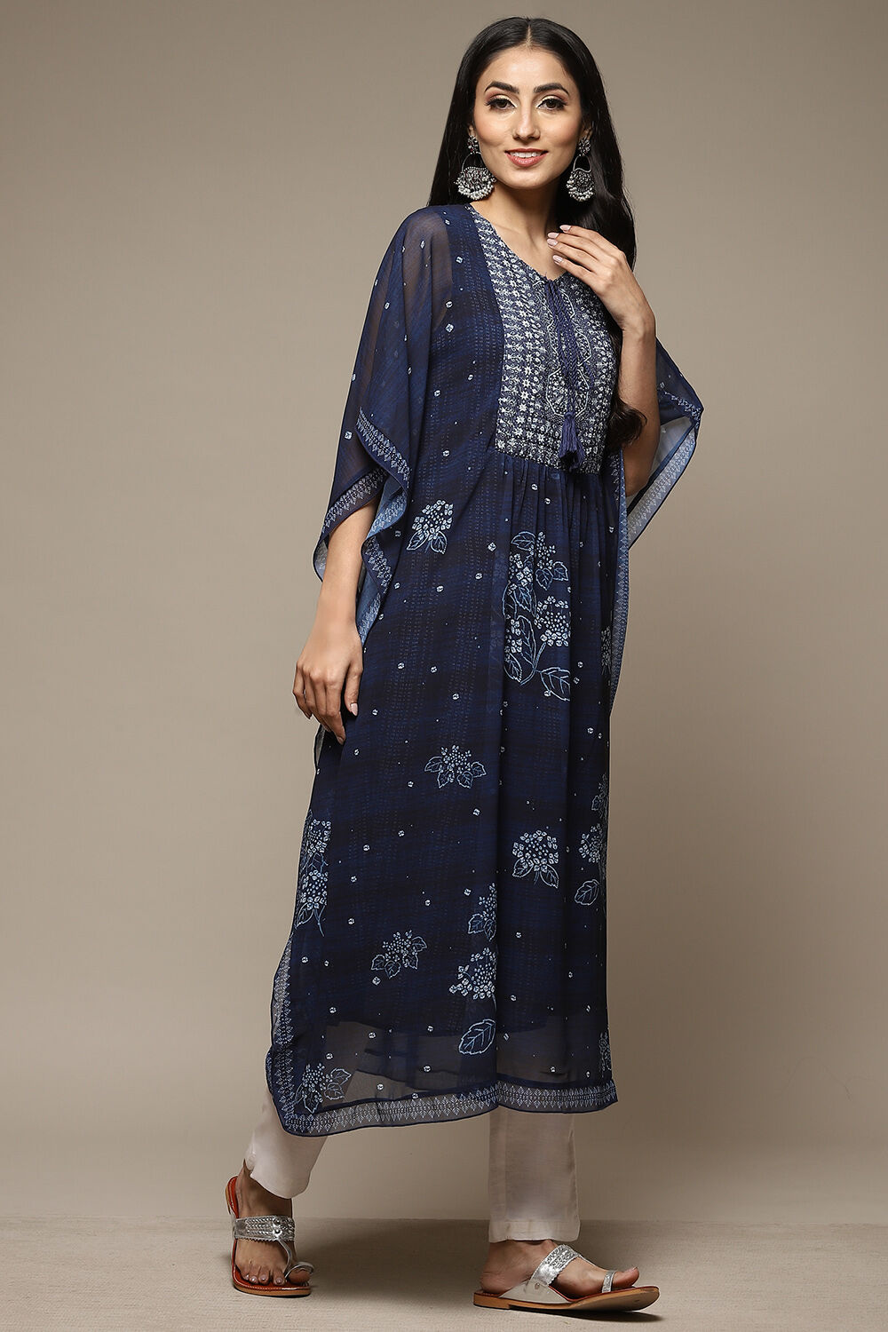 Indigo LIVA Blend Straight Printed Kurta image number 5