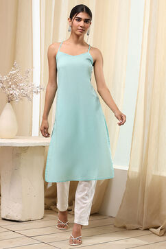 Aqua Polyester Straight Kurta image number 5