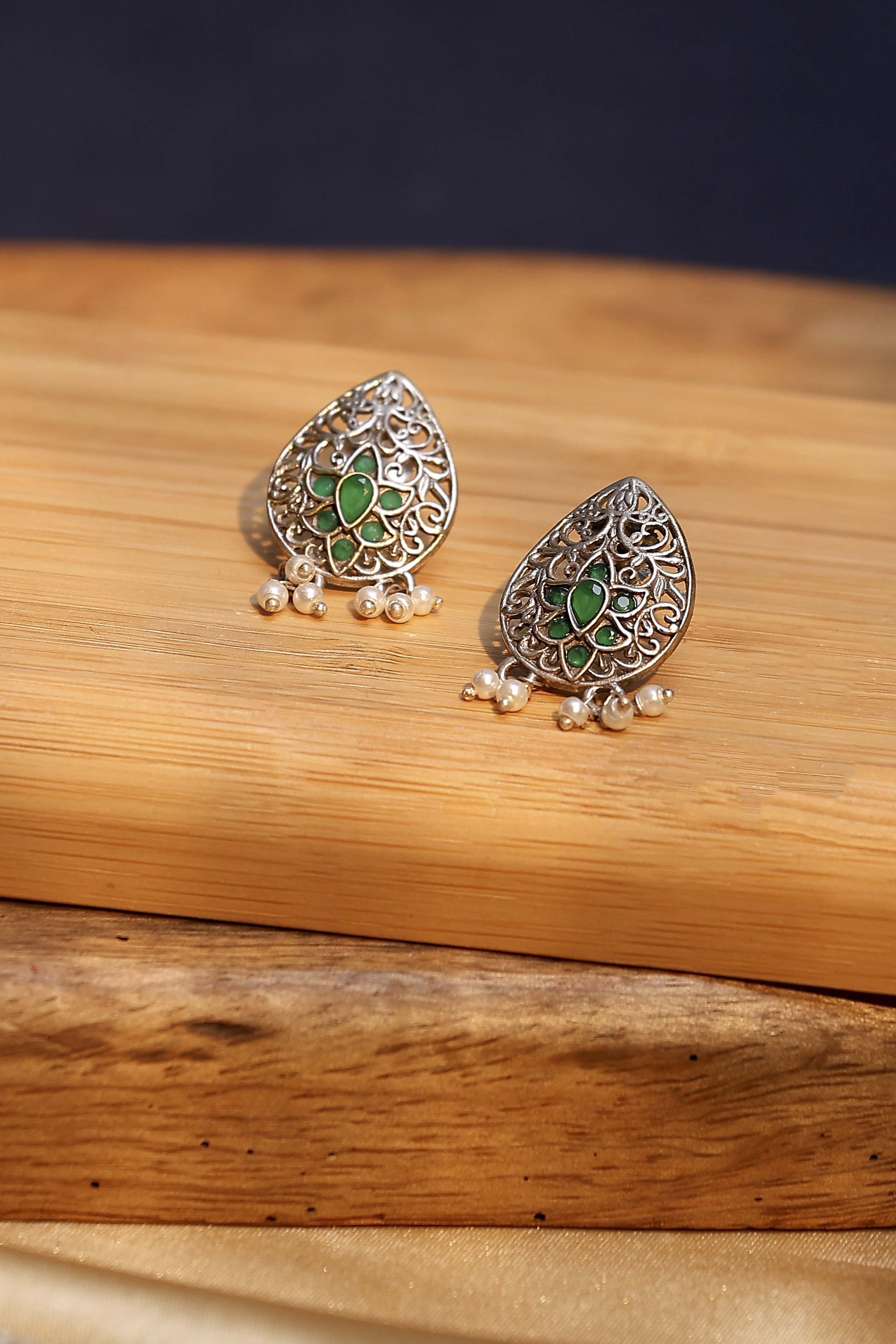 biba Green Stone Embellished EarringsGreen Stone Embellished Earrings-picture-266