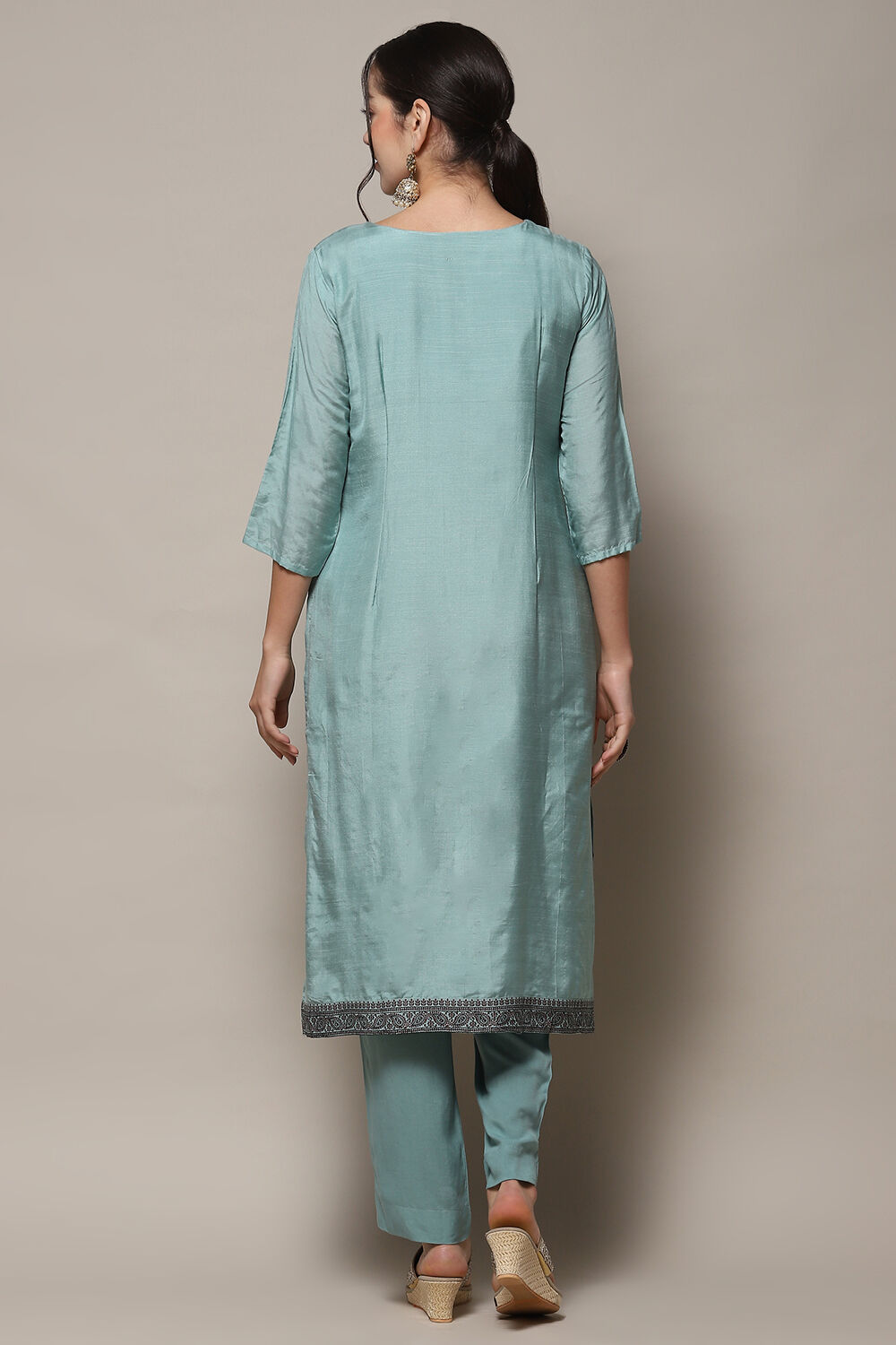 Sky Blue Chanderi Unstitched Suit Set image number 6