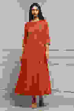 Tomato Red Poly Cotton Printed Kurta Dress image number 5