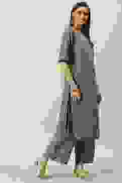 Grey Printed Cotton Straight Kurta Palazzo Suit Set image number 5