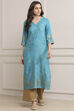 Turquoise Rayon A-Line Printed Kurta image number 5