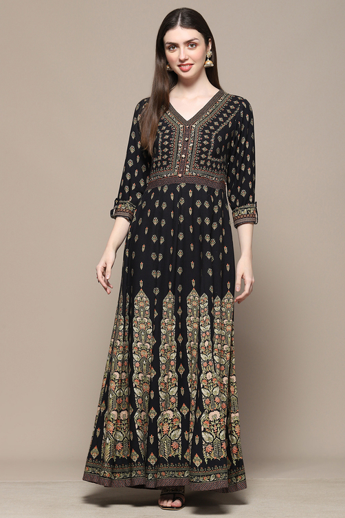 Buy Black Rayon A-Line Dress Online at Biba India Buy Black Rayon A-Line Dress Online at Biba India