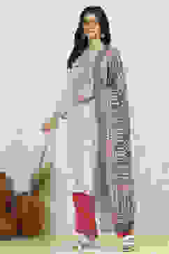 Grey Cotton Printed Embroidered Unstitched Suit Set image number 4