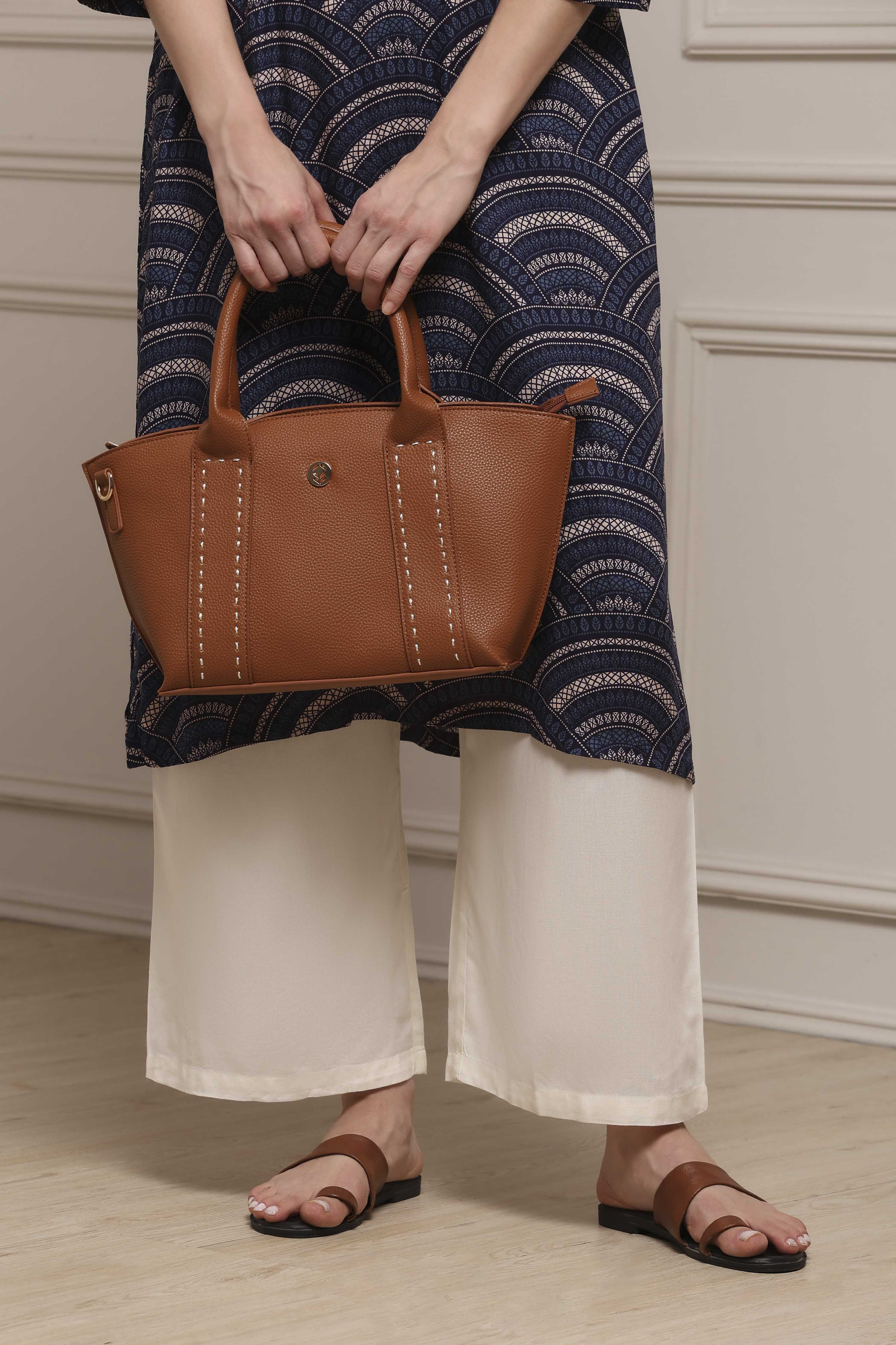 Tan PU Handbag image number 8