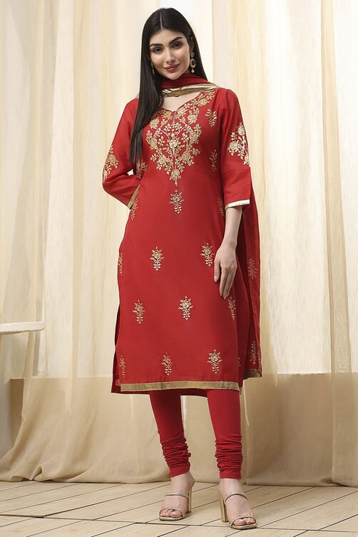 Blue Poly Chanderi Fitted Suit Set image number 6