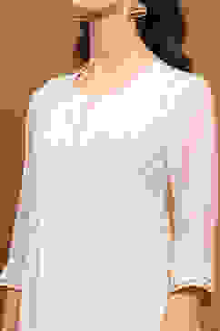 Off-White Silk Chanderi Embroidered Kalidar Suit Set image number 1