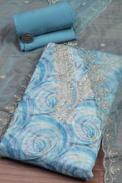 sky blue cotton dress material Sky Blue Embroidery Cotton Blend Unstitched Dress Material Meenabazaar