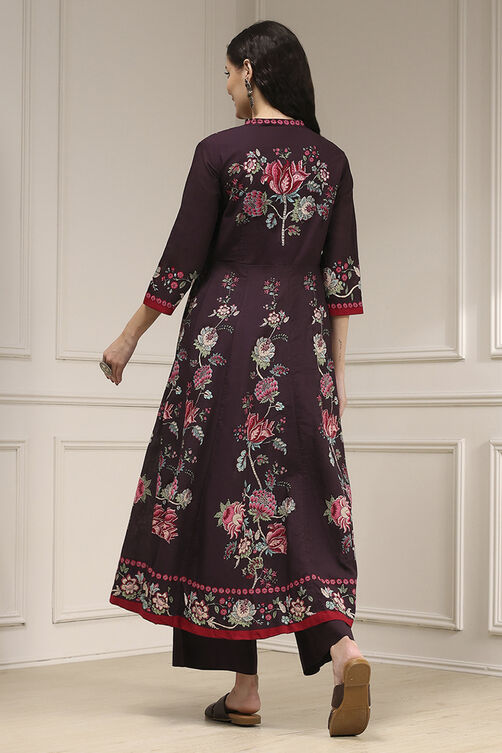 Blue Cotton Printed Anarkali Suit Set image number 4