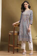 Blue Cotton Printed Straight Kurta image number 0