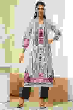 Off-White and Pink Cotton Straight Kurta image number 5