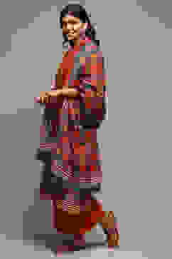 Rust & Indigo Rayon Straight Kurta Palazzo Suit Set image number 5