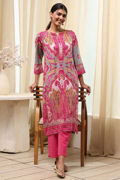 Pink Printed Straight Kurta image number 0