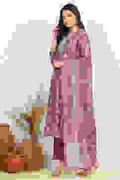 Mauve Linen Digital Print Unstitched Suit Set image number 4