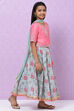 Pink And Turq Straight Poly Cotton Girls Lehenga Set image number 6