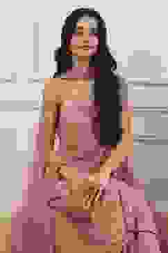 Peach Poly Georgette Straight Suit Set image number 7