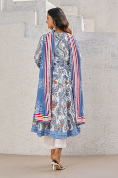 Off-white Cotton Printed Anarkali & Palazzo Suit Set image number 4