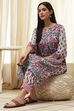 Blue and Pink Cotton Printed Straight Kurta Set image number 0