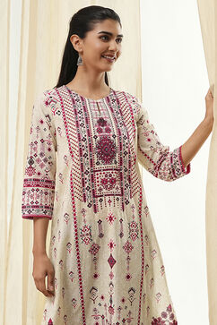 Off-White and Pink Cotton Straight Kurta image number 1