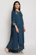 Peacock Blue Viscose Straight Kurta Palazzo Suit Set image number 3