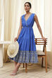 Blue Cotton Printed Tiered Dress image number 0