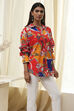Orange Cotton Floral High-Low Shirt image number 4