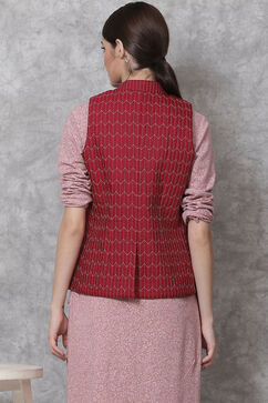 Wine Straight Art Silk Printed Jacket image number 6