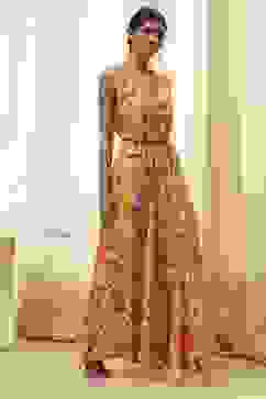 Yellow Cotton Floral Flared Jumpsuit image number 4