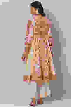 Cream Cotton Flared Kurta Set image number 4